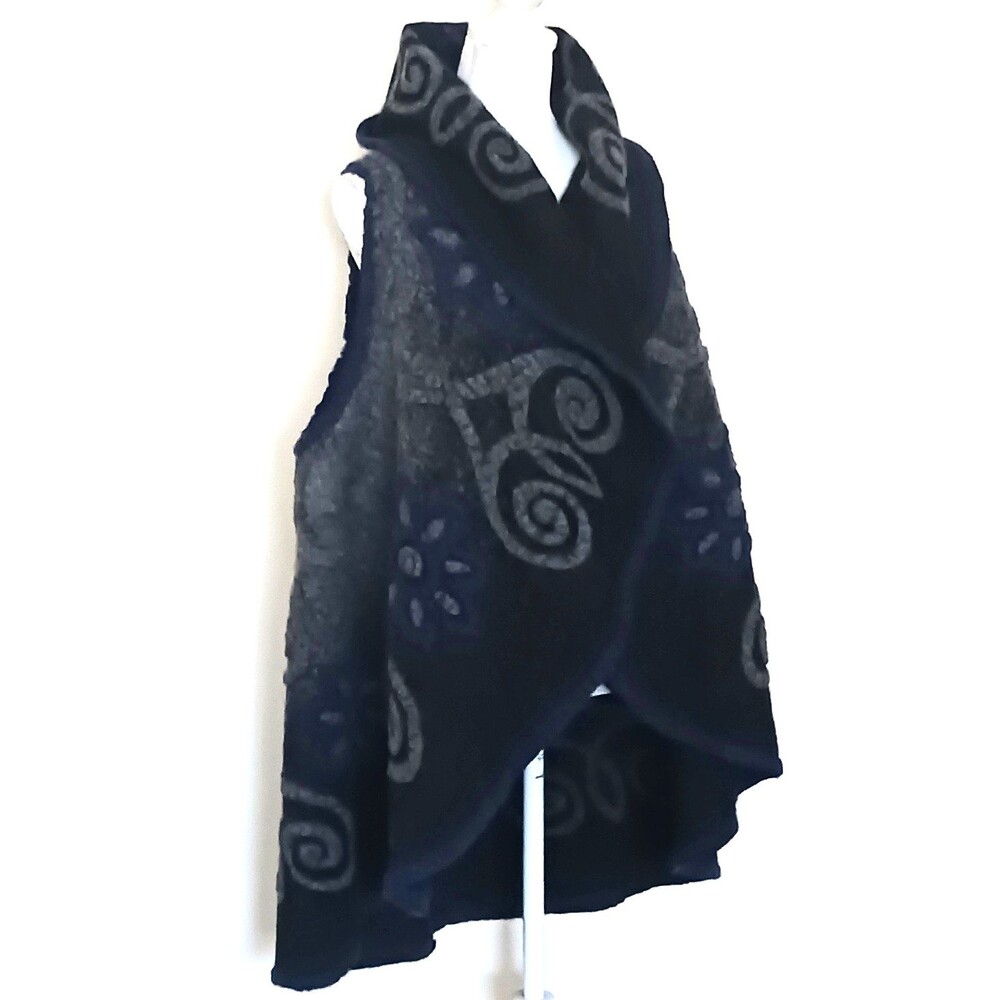 Charlotte & Louis Shawl Collar Italian Wool Long Vest Gray Navy Chunky Knit L/XL